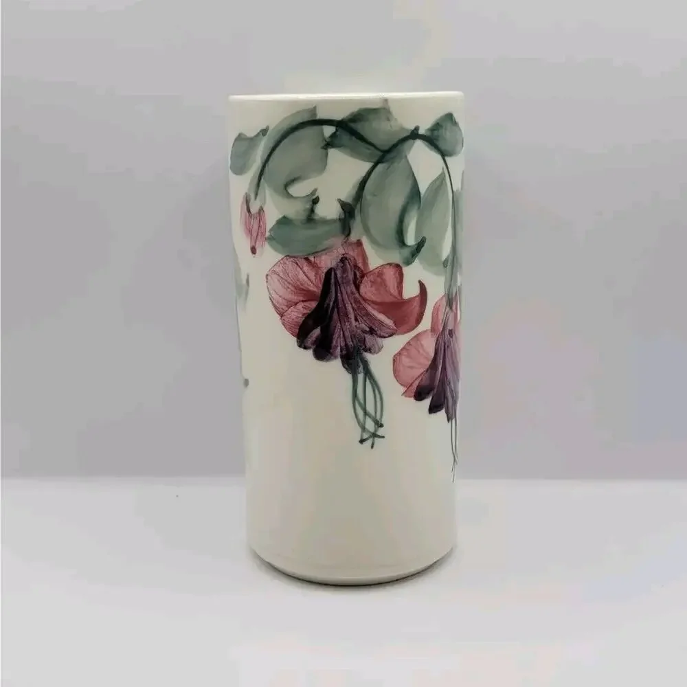 Linden Hills Pottery Signed Fuchsia Floral Cylindrical 6